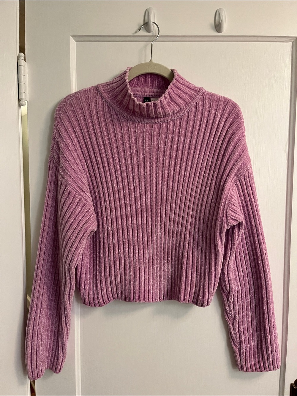 H&M Chunky Chenille Ribbed Turtleneck Sweater in Lavender
